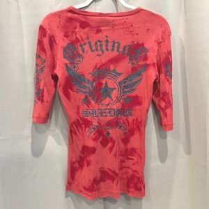 Vtg Sledge Usa Womens Y2K Ribbed Fitted Medium Pink Tie Dye 90s Grunge 19335x